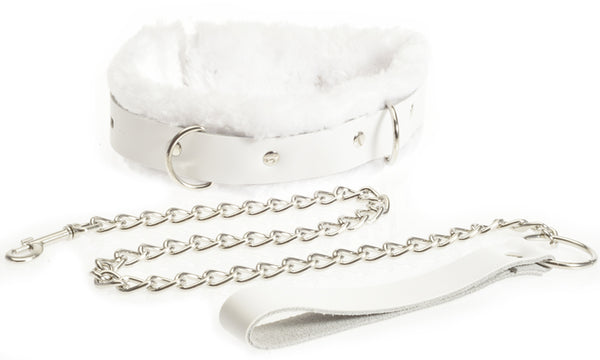 Choker Collar Leather Faux Fur Lined with leash - Costume Accessory