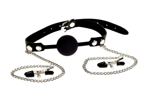 Ball Gag Silicone with Chained Nipple Clamps and adjustable pressure by H'NH
