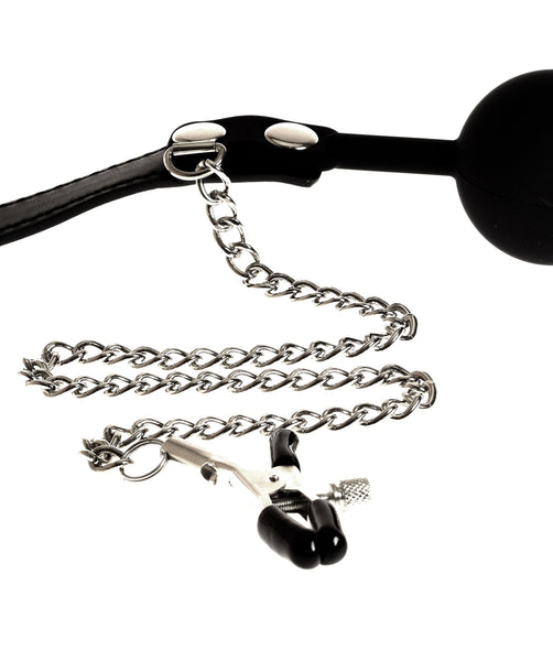 Ball Gag Silicone with Chained Nipple Clamps and adjustable pressure by H'NH