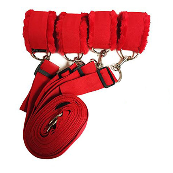 Bed Restraints for Sex with Adjustable Straps for Bondage and BDSM (Furry) - Red